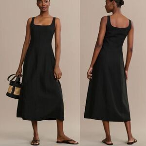 Jenni Kayne NWT Size M Kinney Dress Black Sleeveless Sundress Midi Dress Linen